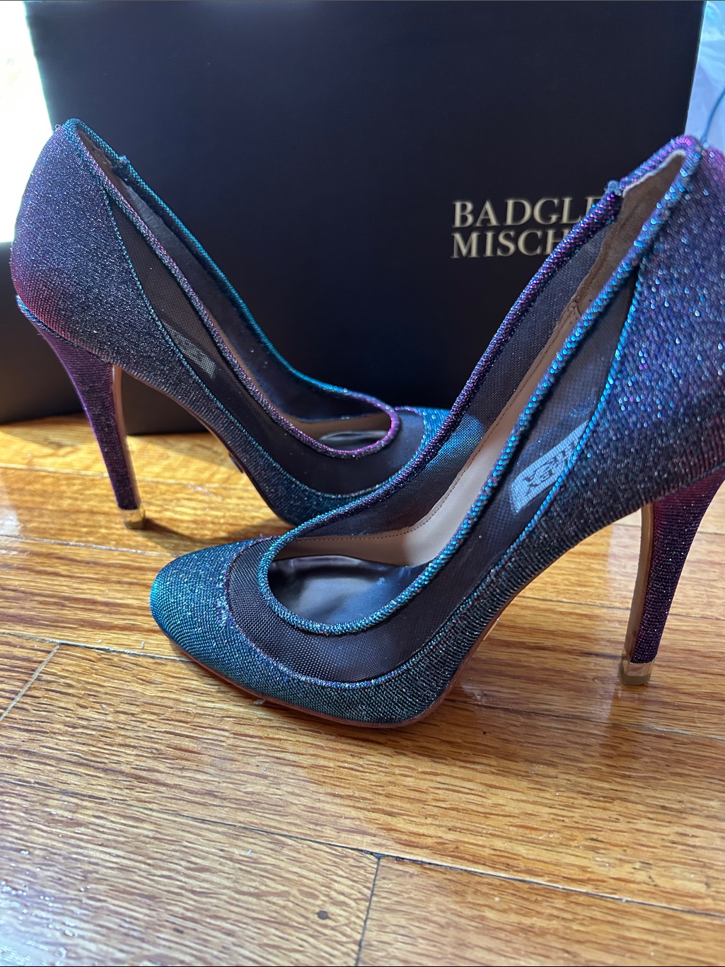 Badgley Mischka Iridescent Purple And Blue Glitter Pointed Toe Pumps